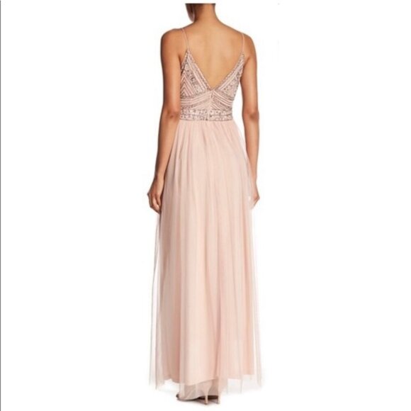 Marina | Plus Size 14 Embellished Beaded Sequin Art Deco Pleat Skirt Mesh Gown - Picture 2 of 16